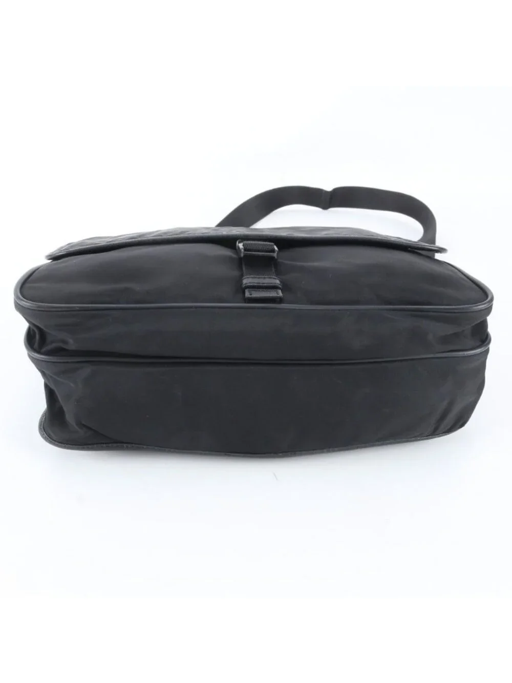 Prada Tessuto Nylon Triangle Logo Leather Shoulder Bag Crossbody Messenger Black